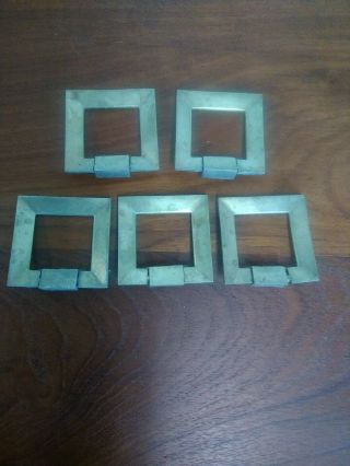 Vintage Mid - Century Modern Brass Hardware Drawer Pulls Square