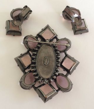 Vintage Schreiner N.  Y Brooch & Earrings Set - Glass/Rhinestones/Pewter Tone 4