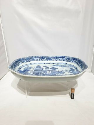 18thc Chinese Antique 13 " Blue & White Meat Dish / Bowl Qing Af 破损