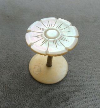 Lovely Antique Spool,  Carved Flower Design Mother Of Pearl Top,  English C1850