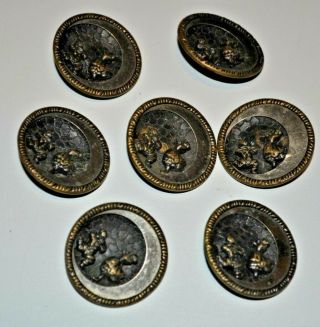7 - Brass / Steel Moon Man Woman Propose / Opera - Buttons Antique / Vintage