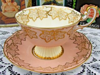 Royal Albert Peach With Gold Gilt Maple Leaf Wide Mouth Tea Cup And Saucer