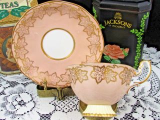 ROYAL ALBERT PEACH WITH GOLD GILT MAPLE LEAF WIDE MOUTH TEA CUP AND SAUCER 2