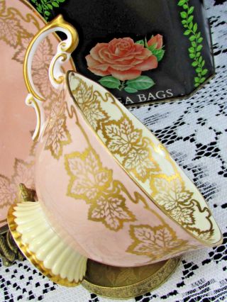 ROYAL ALBERT PEACH WITH GOLD GILT MAPLE LEAF WIDE MOUTH TEA CUP AND SAUCER 3
