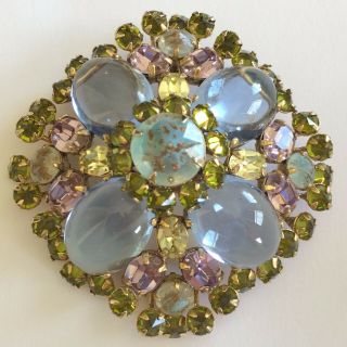 Exquisite Vintage Schreiner N.  Y Brooch Pin/pendant Art Glass/rs/gold Tone Signed