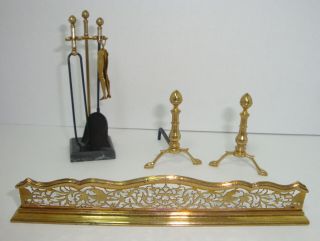 William Bill Robertson Dollhouse Miniature Fireplace Set Andirons,  Fender,  Tools