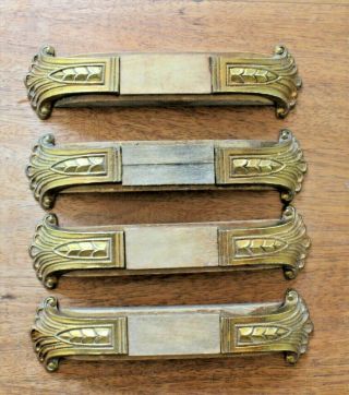 Vintage Architectural Brass Tone And Wood 30s 40s Drawer Pulls Set Of 4 Art Deco