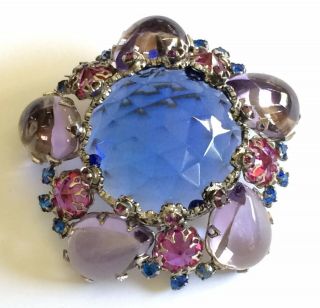 Vintage Schreiner N.  Y Brooch Pin Blue/lilac/purple/pink Rs/silvertone Signed