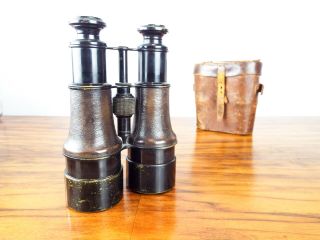 Antique British Military Cased Binoculars Ww1 Era Officers Optics Dollond London