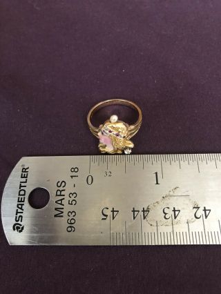 Art Nouveau Art Deco Antique 14k Gold Diamond Ruby Enamel Lady Profile Ring 11