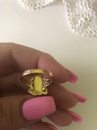 Art Nouveau Art Deco Antique 14k Gold Diamond Ruby Enamel Lady Profile Ring 9