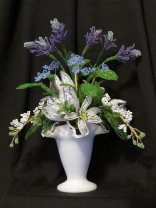 Antique French Beadwork Floral Bouquet In Vase