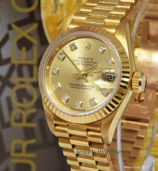 Rolex Datejust President 18k Gold Diamond Dial Ladies Watch Box/papers W 69178