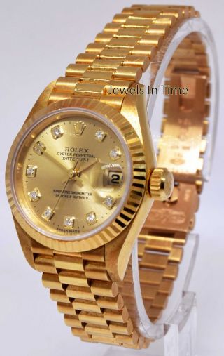Rolex Datejust President 18k Gold Diamond Dial Ladies Watch Box/Papers W 69178 2