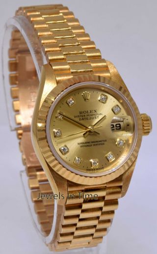 Rolex Datejust President 18k Gold Diamond Dial Ladies Watch Box/Papers W 69178 3