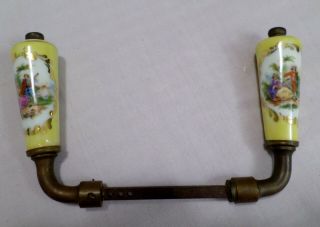 Antique Lever Style Porcelain And Brass French Door Handles
