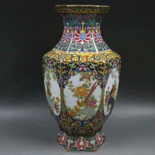 Chinese Ancient Antique Hand Make Enamel Flowers And Birds Vase A77