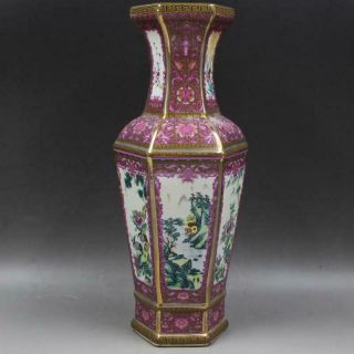 Chinese Ancient Antique Hand Make Enamel Landscape Flower And Bird Vase A79