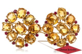 J.  E.  Cadwell Antique Ruby Citrine 14K Gold Large Double Pin Set 45.  0 Grams NR 2