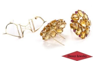 J.  E.  Cadwell Antique Ruby Citrine 14K Gold Large Double Pin Set 45.  0 Grams NR 8