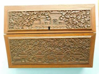 Antique Slope Top Writing Box Intricately Carved Wood India 1900s