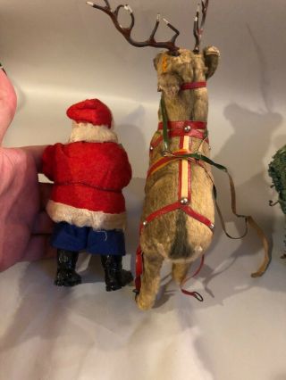 Antique US Zone Germany Compo Santa Fur Reindeer & Sleigh Christmas Decoration 12