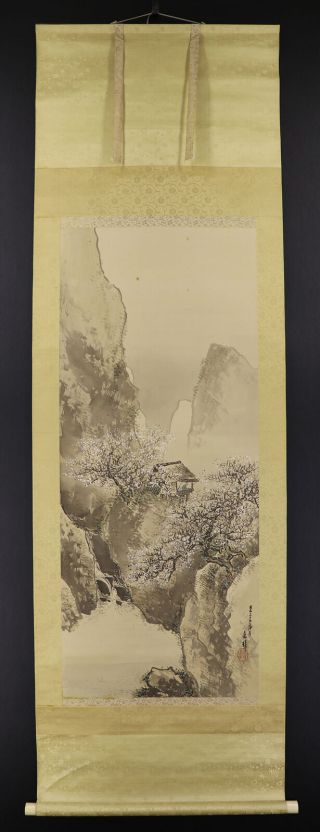 Japanese Hanging Scroll Art Painting Sansui Landscape Asian Antique E7432