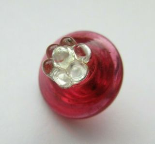 Marvelous Antique Vtg Ruby Red Molded Glass Charmstring Button Swirl Back (q)