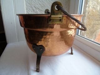 French vintage copper pot plant wall hammered iron leg marked 