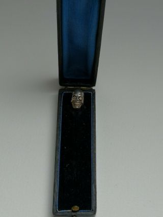 Victorian Memento Mori diamond set Skull to an 9ct gold stick pin boxed 12