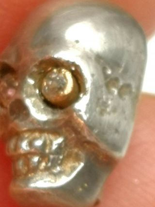 Victorian Memento Mori diamond set Skull to an 9ct gold stick pin boxed 3