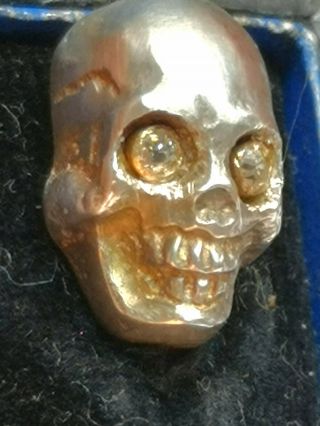 Victorian Memento Mori diamond set Skull to an 9ct gold stick pin boxed 7