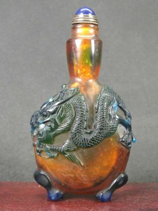 Chinese Dragon Carved Peking Overlay Glass Snuff Bottle