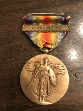 Military Medal Ww1 U.  S.  Navy Victory Medal With “white Sea” On Bar