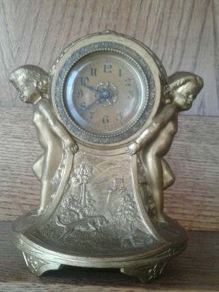 Haven? French? Figural Pointer Dog Clock Cast Iron Ornate Mantle Hunting