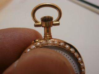 Antique 18ct gold pocket watch French Jaeger Lecoulture diamond & seed pearl 11