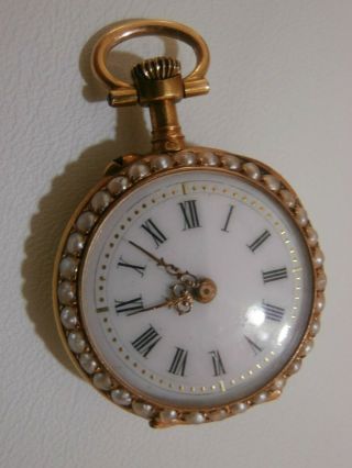 Antique 18ct Gold Pocket Watch French Jaeger Lecoulture Diamond & Seed Pearl