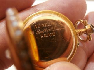 Antique 18ct gold pocket watch French Jaeger Lecoulture diamond & seed pearl 4