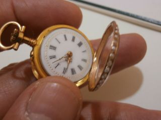 Antique 18ct gold pocket watch French Jaeger Lecoulture diamond & seed pearl 6