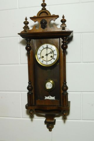 Antique Regulator Wall Clock In Mahogani Wood Vintage German Clock