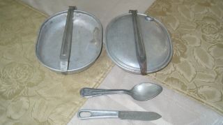 Orig.  Two Ww1 Us Army Mess Kits Marked U.  S.  Dated With Spoon And Knife
