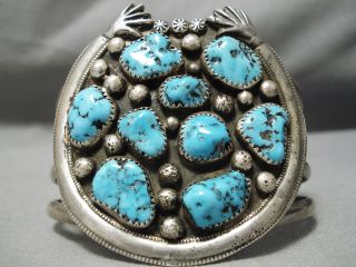 Important Vintage Navajo Ancient Hands Sterling Silver Turquoise Naja Bracelet