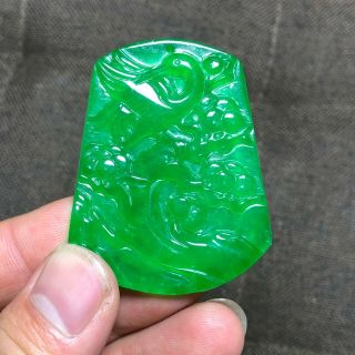 Chinese Rare Green Jadeite Jade Handwork Bird & Fruit Tree Collectible Pendant