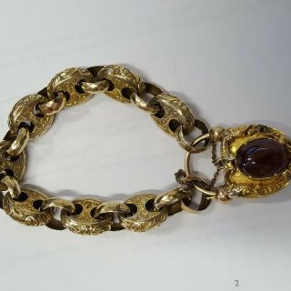 Antique Victorian 9ct Gold Heart Padlock Bereavement Bracelet