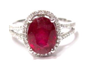 Fine Solitaire Oval Brilliant Ruby Gem Diamond Ring 14kt W/g