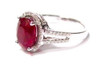 Fine Solitaire Oval Brilliant Ruby Gem Diamond Ring 14kt W/G 2
