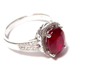 Fine Solitaire Oval Brilliant Ruby Gem Diamond Ring 14kt W/G 4