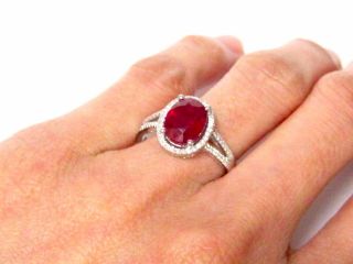 Fine Solitaire Oval Brilliant Ruby Gem Diamond Ring 14kt W/G 6