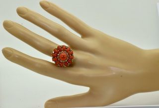 antique Victorian natural red Coral,  18k gold&Diamond ring.  12.  5g heavy 2