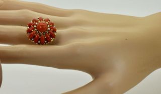 antique Victorian natural red Coral,  18k gold&Diamond ring.  12.  5g heavy 3